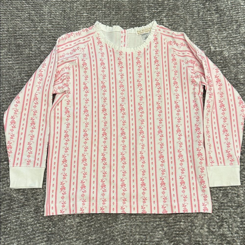 NWOT The Beaufort Bonnet Co. pink floral ruffle collar pullover top 12